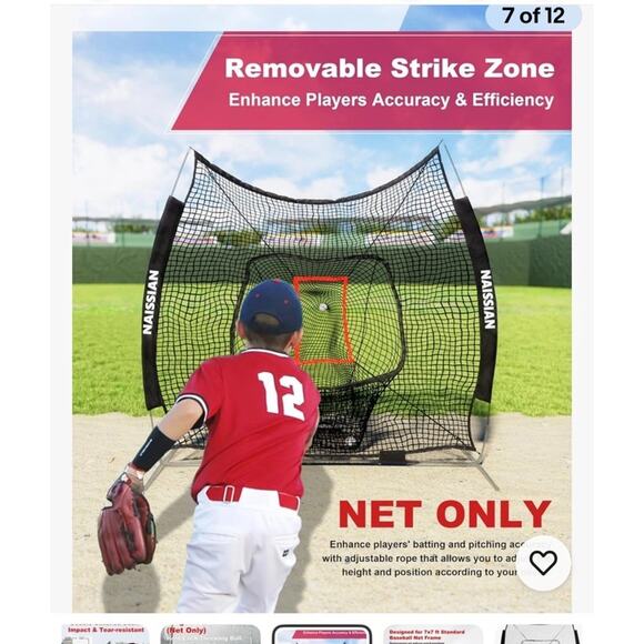 Baseball Batting Cage NET ONLY Adjustable Strike Zone for Kids Practice, 7X7 - Picture 6 of 9